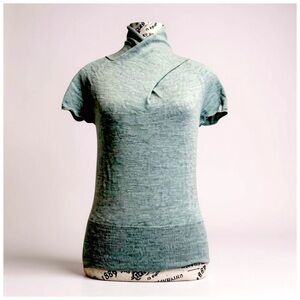 Zenobia Merino Wool Cowl Neck Sweater. Ocean-Green. Small